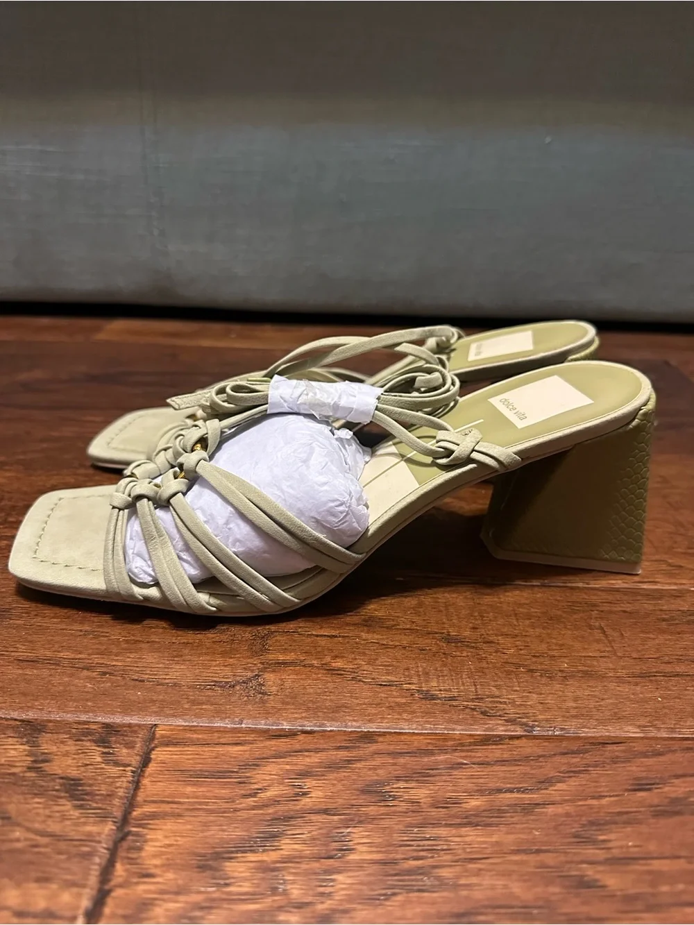 NEW! Dolce Vita Kash Sage Green Tie Up Nubuck Leather Sandals Heels 9.5